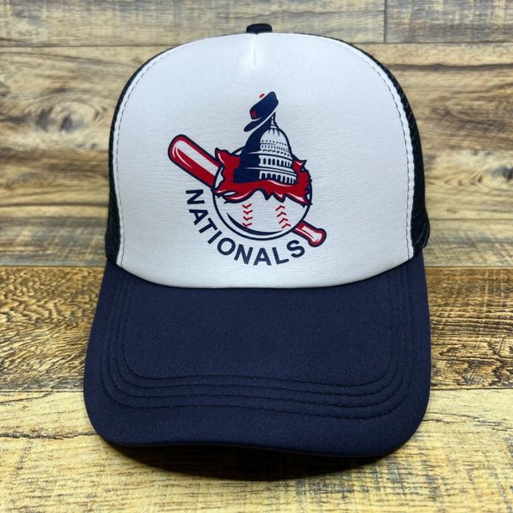 Washington Nationals Mens Trucker Hat Navy Snapback Montreal Expos Baseball Cap - Picture 2 of 8